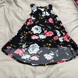 Old Navy Black Floral Tank Dress with Pink and White Flowers